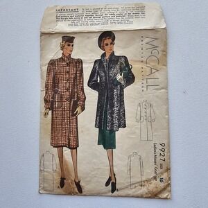 1930s Vintage 34" Bust McCalls 9927 Ladies Mock Neck Coat Sewing Pattern